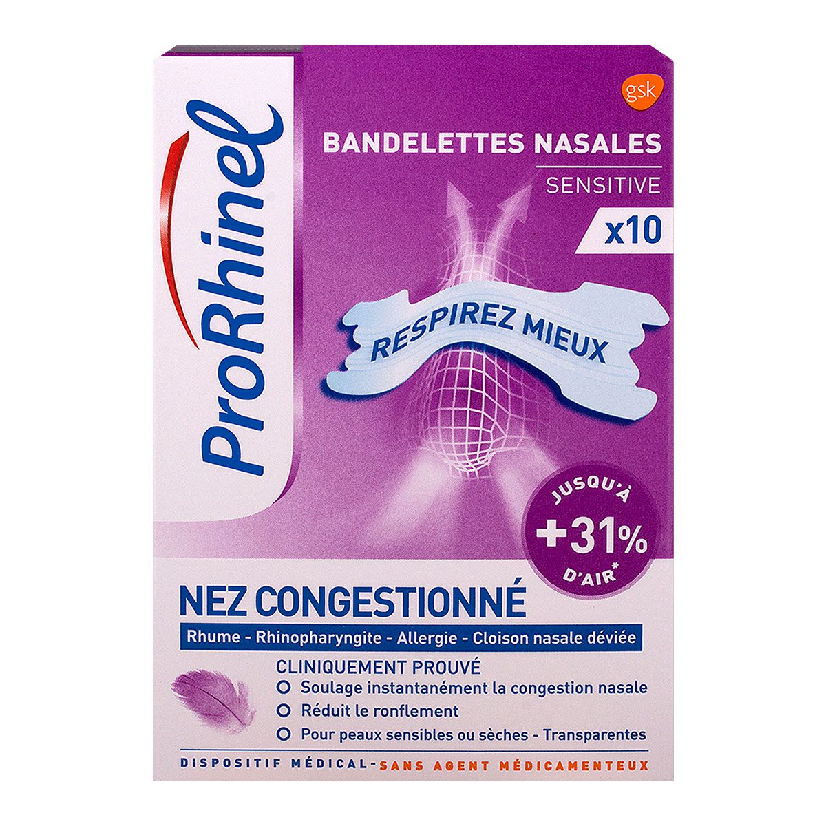 Sensitive 10 bandelettes nasales nez congestionné