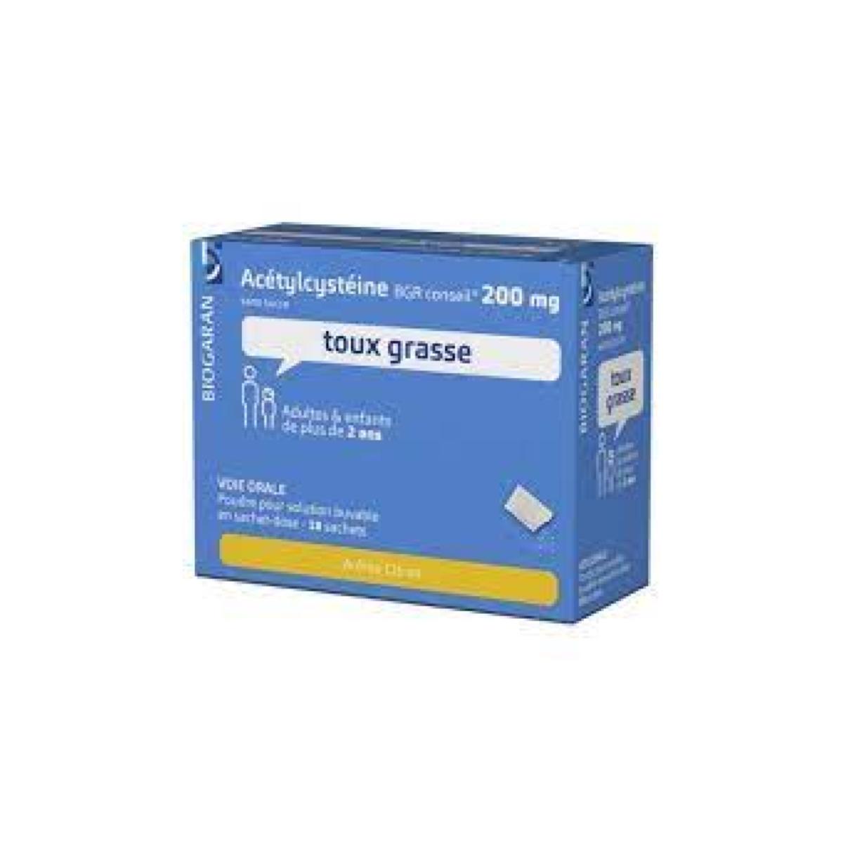 ACETYLCYSTEINE BGR CONSEIL 200 mg Sans sucre poudre pour solution buvable en sachet-dose boîte de 18